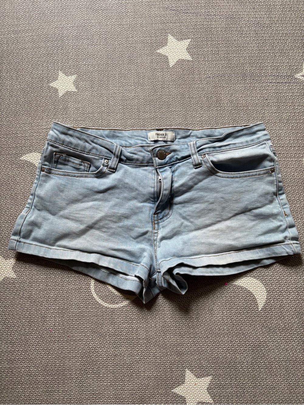 Forever 21 Light Wash Denim Shorts - Pale Blue